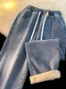Dżinsy damskie zagęszcza ciepłe aksamitne wyłożone szeroką nogę dżinsowe mody Wysokie talia Waiqueros Fall Winter Classic Snow norku