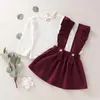 Kledingsets Peuter Baby Meisjes Effen T-shirt met lange mouwen Tops Overalls Rokken Outfits Shirt en rok Set voor tieners