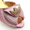 Dress Shoes Italian Design Summer African Party Wedding Mid Heels Ladies And Bag Set Wish Rhinestone Decoration In Pink Color