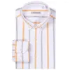Camisas masculinas de manga comprida casual camisa listrada vertical sem bolso confortável puro algodão padrão-ajuste botão para baixo
