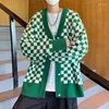 Men's Sweaters Cardigans Checkerboard Plaid Sweater Sports Casual Loose Cardigan Autumn Winter Single-breasted Long Sleeves Jacket Tops