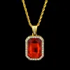 Hip Hop Men Jewelry Bling Iced Out Three Layer Ruby Pendant Necklaces Set with 20inch 24inch 30inch Chian