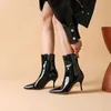 Dress Shoes Ochanmeb Elegant Shiny Patent Leather Women Stiletto Heels Ankle Boots Big Plus Oversized 47 Black Red White Heels Booties WomanL231228