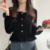 Women's Blouses Black Shirts Women Vintage Puff Sleeve Square Collar French Tops Camisa All-match Streetwear Ulzzang Stylish Camisas De