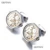 Cuff Link And Tie Clip Sets Watch Movement Cuff Links Of Immovable With Glass Lepton Stainless Steel Steampunk Gear Mechanism Cufflink Dhqbf