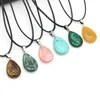 Pendentif Colliers Naturel Gem Stone Collier Goutte Forme Tiger Eye Opal Rose Rose Quartz Agates pour Femmes Mode Bijoux Cadeau