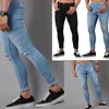 Männer Jeans Schwarz Zerrissene Dünne Männer Casual Stretch Hose Schlanke Mittlere Taille Denim Bleistift Hosen Homme Mode Knie Loch Distressed