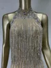 Handgjorda anpassade kvinnors sexiga lyxiga Rhinestone -kedjeklänningar Gogo Performance Wear Party Dress