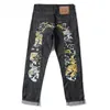 Calças de brim europeias e americanas de alta rua Hip Hop Graffiti Imprimir Jeans Marca na moda Slim Straight Wide Leg Pants Calças 240124