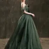 Army Green Long Off Shoulder Evening Dress Lady Girl Women Princess Prom Banquet Party Wedding Bridal Performance Dress Gown 240124