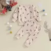 Conjuntos de roupas Lioraitiin 0-3Y Baby Girl Natal Outfits Manga Longa Dos Desenhos Animados Santa Imprimir Moletom e Calças Criança Roupas Set