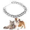 Köpek yakaları metal evcil hayvan kolyesi gümüş zincir moda serin pantant asma takı po sahne kedi küçük (gümüş)