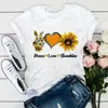 Mulheres Camisetas Paz Amor Sol Impressão Mulheres T-shirt Manga Curta O-pescoço Verão Engraçado Femme Gráfico Tee Tops Roupas Streetwear