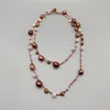 Pendants FoLisaUnique Freshwater Brown Potato Baroque Pearl Necklace For Women Cord Braid Crochet Pink Trendy Long