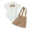 Clothing Sets Fashion Summer Baby Boy Clothes Toddler Gentleman Outfits Short Sleeves Romper With Bow Tie Overalls Shorts Set For Formal