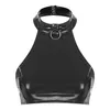 Women's Tanks Rave Crop Tops Glossy Patent Leather Party Clubwear Fashion O Ring Halter Vest Backless Camisole Sleeveless TankTop