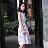 Abiti casual 2024 Primavera Vintage Lotus Stampa migliorata Cheongsam Mens Girls Fresh Art Style Dress Slim Fashion Temperamento Party