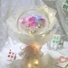 装飾的な花バレンタインデーガールフレンドの誕生日結婚式ギフト人工プーチューリップローズジプソフィラブーケ付きアクリルボボボール