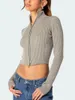 Women's Knits Women Slim Fit Knit Cropped Tops Long Sleeve Zip-Up Pullovers Sweater Spring Fall Streetwear