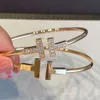 Designer Tiffeny Jewelry Sterling Silver Double t Open Elastic Bracelet Women's v Gold Plate High Quality 18k Rose Gold Half Diamond Half Fritillari Bracelet Jewelry