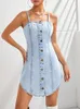 Casual Dresses Benuynffy Summer Y2K Denim Short Dress Streetwear Women Single Breasted Fashion Slim Spaghetti Strap Mini Party