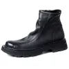 Soft Cow Men's Retro Platform Handamde Genuine Leather Warm Elegant Wedding Social Shoes Boots Man