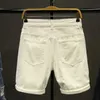 Herr shorts sommar vit svart khaki män rippade löst raka jeans korta mode hip hop bermuda hål casual denim last shorts j240124