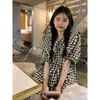 Damesblouses Summer Women Vintage Doll Plaid Chic Ladies Ulzzang Student All-Match Styles Casual gezellige hipster veterontwerp shirts
