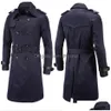 Trench da uomo Cappotto da uomo Classico doppio petto Mascino Abbigliamento invernale maschile Giacche lunghe Cappotto stile britannico Consegna drop A Dhyjm