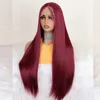 Synthèse douce pré-plugin vin noir rouge 26 pouces 180 densité en dentelle droite perruque avant 99J gel de cheveux borgogne borgogne wig wig 230125