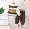 Clothing Sets 3PCS Baby Boy Set 2024 Spring Korean Hollow Out Knitted Sweater Vest + Shirts + Pants Children Clothes Boys Valentines Outfit