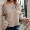 Women's Sweaters Black Beige Sexy Knitted O Neck Sweater Loose Oversize Women Pullover Flare Sleeve Thin Autumn Knitwear
