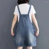 Damen Jeans Sommer Hosenträger Shorts Frauen Denim Overalls Knielange Strampler Lose Hosen mit weitem Bein Studenten Große Tasche Lässig