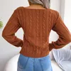 Damenpullover Langarm 2024 Mode Sexy Kreuz V-Ausschnitt Gebratener Teig Twists Offener Nabelpullover