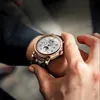 ビジネス防水機械時計メンズトップブランドの豪華な革ムーンフェーズ自動腕時計240123