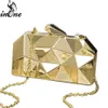 Bolsos de metal irregulares Calidad Hexágono Hexagon Boda de novia Partido de la noche bolsas de plata para mujeres 2020 mini cajón de oro324w