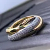 bague trinité Crossover tricyclique pour femme créateur Couple Taille 6 7 8 pour homme Plaqué or 18 carats diamant qualité T0P taille européenne cadeau anniversaire avec boîte 006