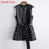 Casual Dresses Genuine Leather Mini Dress For Women French Round Neck Sleeveless Small Dots Slim Skirts Retro Floral Buttons Vestidos Cortos