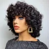 Peruvian Short Curly Human Hair Wigs for Black Women Remy None Full Lace Wig with Bangs Bouncy Curl Black Cosplay Synthetic Wigs