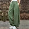 Zarif Kadın Pamuk Keten Bol Pantolon Vintage Elastik Bel Yoga Pantolon Gevşek Gündelik Uzun Geniş Bacak Büyük Boy Giysileri 240124