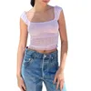 Women's Tanks Women Summer Cute Sheer Mesh Sleeveless Crop Top Y2k Square Neck Tank E-girls Camisole Coquette Aesthetic Shirt