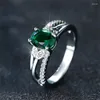 Anneaux de mariage mignon femme vert zircon pierre anneau à la mode couleur argent ovale fiançailles pour les femmes mariée bijoux cadeau