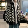 Men's Sweaters Cardigans Checkerboard Plaid Sweater Sports Casual Loose Cardigan Autumn Winter Single-breasted Long Sleeves Jacket Tops