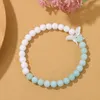 Strand Butterfly White Mother Of Pearl Shell Charm Bracelet 6mm Natural Stone Beaded Opal Moonstone Quartzs Bangles For Women