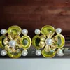 Boucles d'oreilles pendantes pour femmes, tempérament classique médiéval, fleurs vertes transparentes exquises, élégantes, esthétiques et polyvalentes