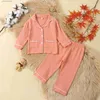 Clothing Sets Kids Girls Boys Pajamas Set Cotton Linen Casual Children Loungewear Long-Sleeved Lapel Top Elastic Waist Trousers Sleepwear Suit