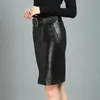 Gonne Moto Vera Pelle Donna Telai Vita alta Cerniere sottili Al ginocchio Sexy Ladies Nero Streetwear