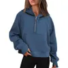 Lulu Automne Hiver Yoga Costume À Capuche Demi-Zip Pull De Sport Pour Femmes Veste De Gym En Vrac Fitness Court Manteau En Peluche Sweat Lululemen Grossiste