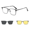 Óculos de sol 2/1 homens moda liga óculos quadro com clipe polarizado e visão noturna mulheres óculos