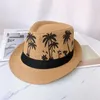 Boinas Sombrero de Panamá de paja Hombres Sombreros Fedora Cinturón negro Patrón de árbol Gorras Trilby Verano Jazz Transpirable Moda Sombrero para el sol Gorra